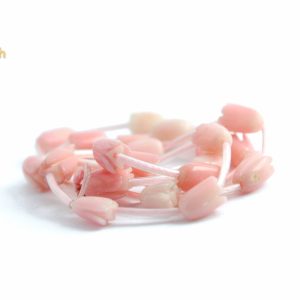 Tira de Cuentas de Coral Rosa, Forma Tulipán Tallado 8x5mm (25 pzas)