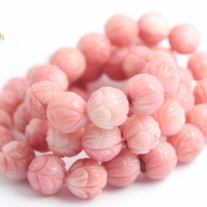 Tira de Cuentas de Coral Rosa, Forma Flor Tallada 8mm (54 pzas)