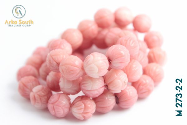 Tira de Cuentas de Coral Rosa, Forma Flor Tallada 8mm (54 pzas)