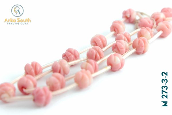 Tira de Cuentas de Coral Rosa, Forma Flor Tallada 7mm (24 pzas)