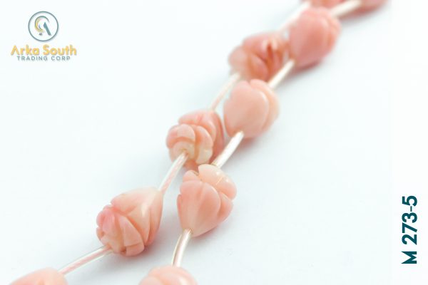 Tira de Cuentas de Coral Rosa, Forma Flor Tallada 10x8mm (22 pzas)