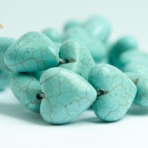 Tira de Cuentas de Turquesa Natural, Corazones 14x13mm (31 pzas)