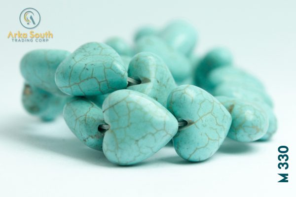 Tira de Cuentas de Turquesa Natural, Corazones 14x13mm (31 pzas)