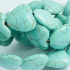 Tira de Cuentas de Turquesa Natural, Corazones 18x17mm (19 pzas)